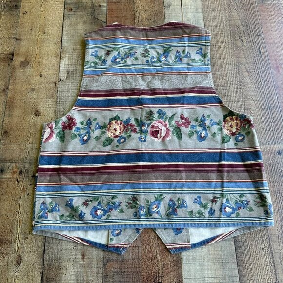 Vivaldi Jeanswear Womens Floral Striped Vest Size Large Colorful Vintage Style - Picture 6 of 6